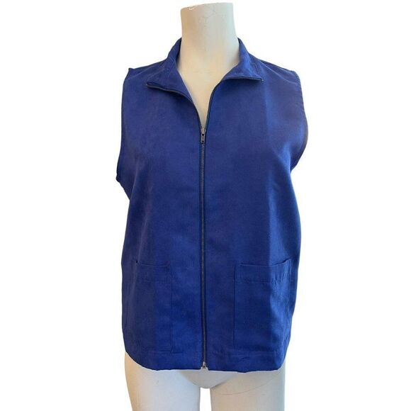 Chicos Design Vest Womens 0 Small Royal Blue Full Zip Vest Faux Suede Pockets - Picture 1 of 4
